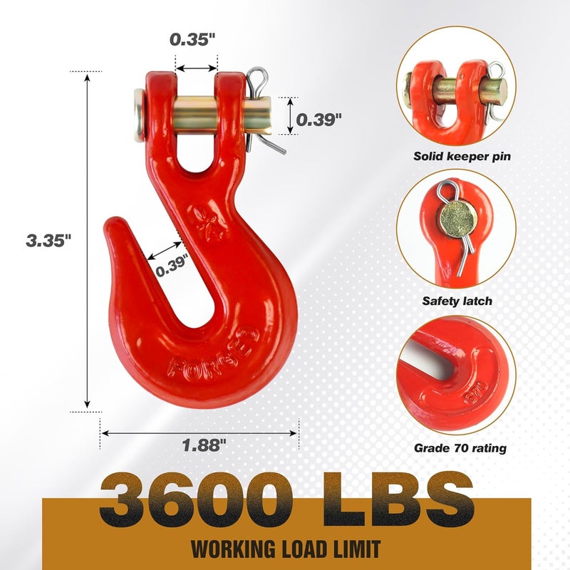 Digank 1/4" Clevis Grab Hooks 4 Pack – Heavy Duty G70 Hooks for 1/4" Chain, Red Powder Coated Forged Steel, for Truck, Trailer, Flatbed, Tow, Farm Use – 3,600 lbs WLL - Image 3